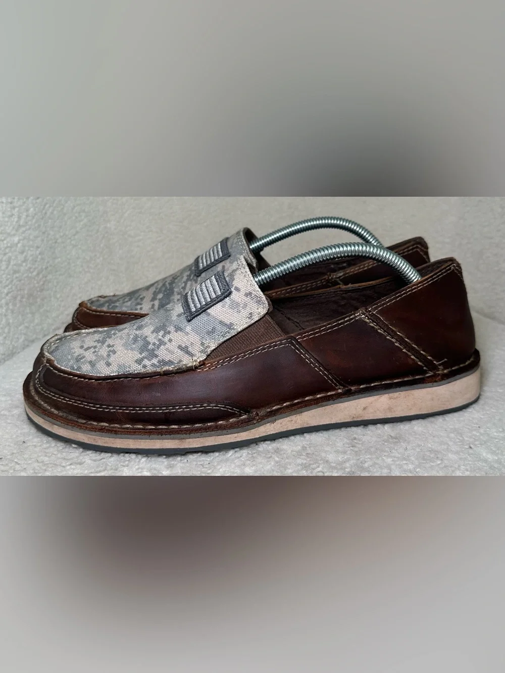 Ariat Cruiser Brown Leather Camo American Flag Slip On Loafers Comfortable 9.5
